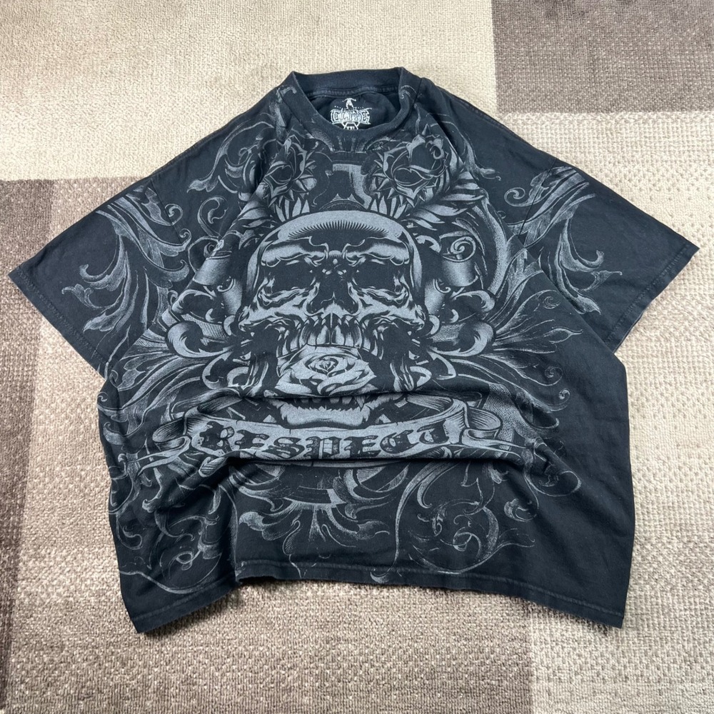 MMA Elite Chuck Liddell Skull Graphic T-Shirt Mens XXL Black Respect Rose‎ Y2K